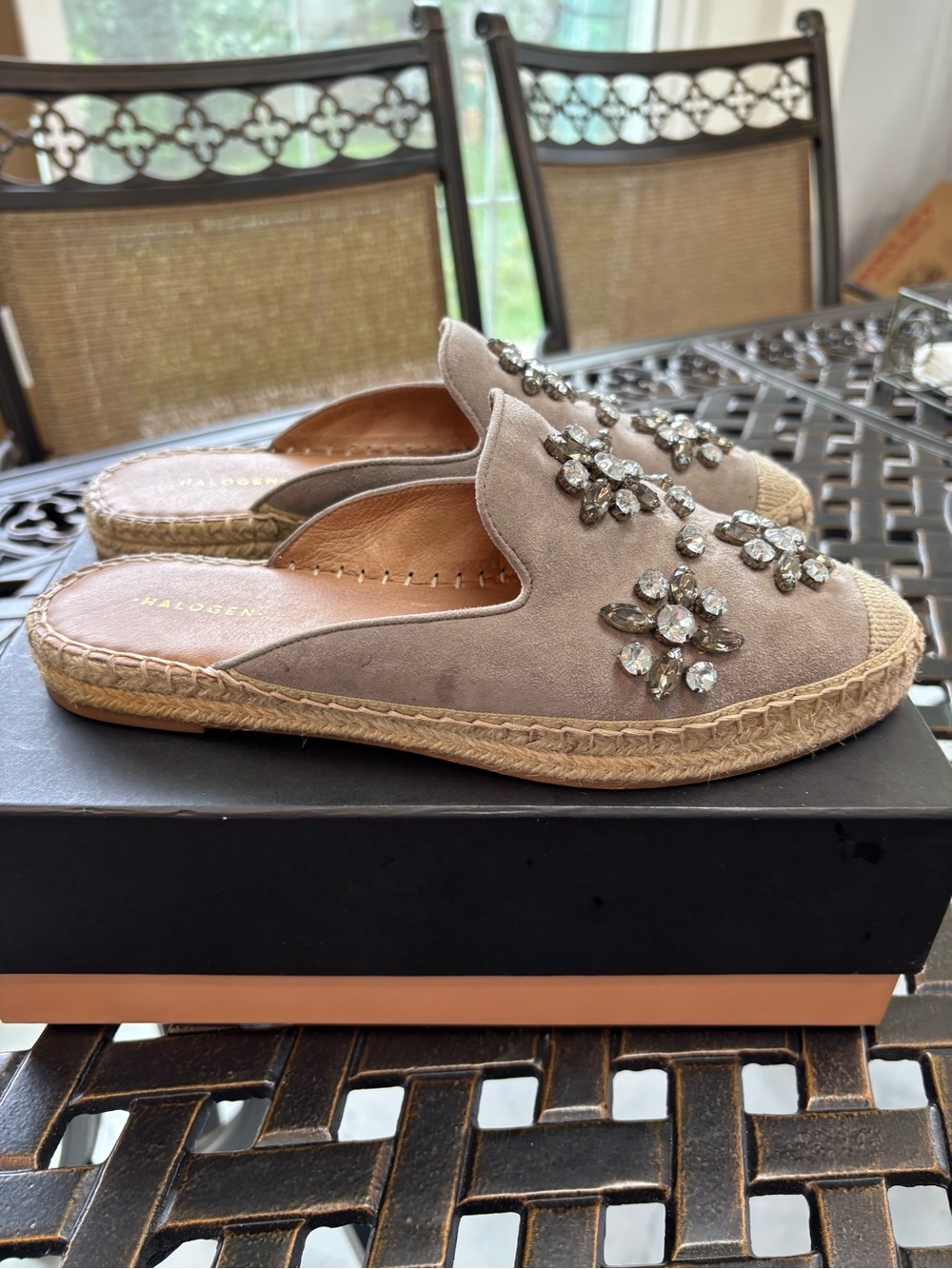 Embellished Taupe Slip-On Mules - Picture 3 of 6